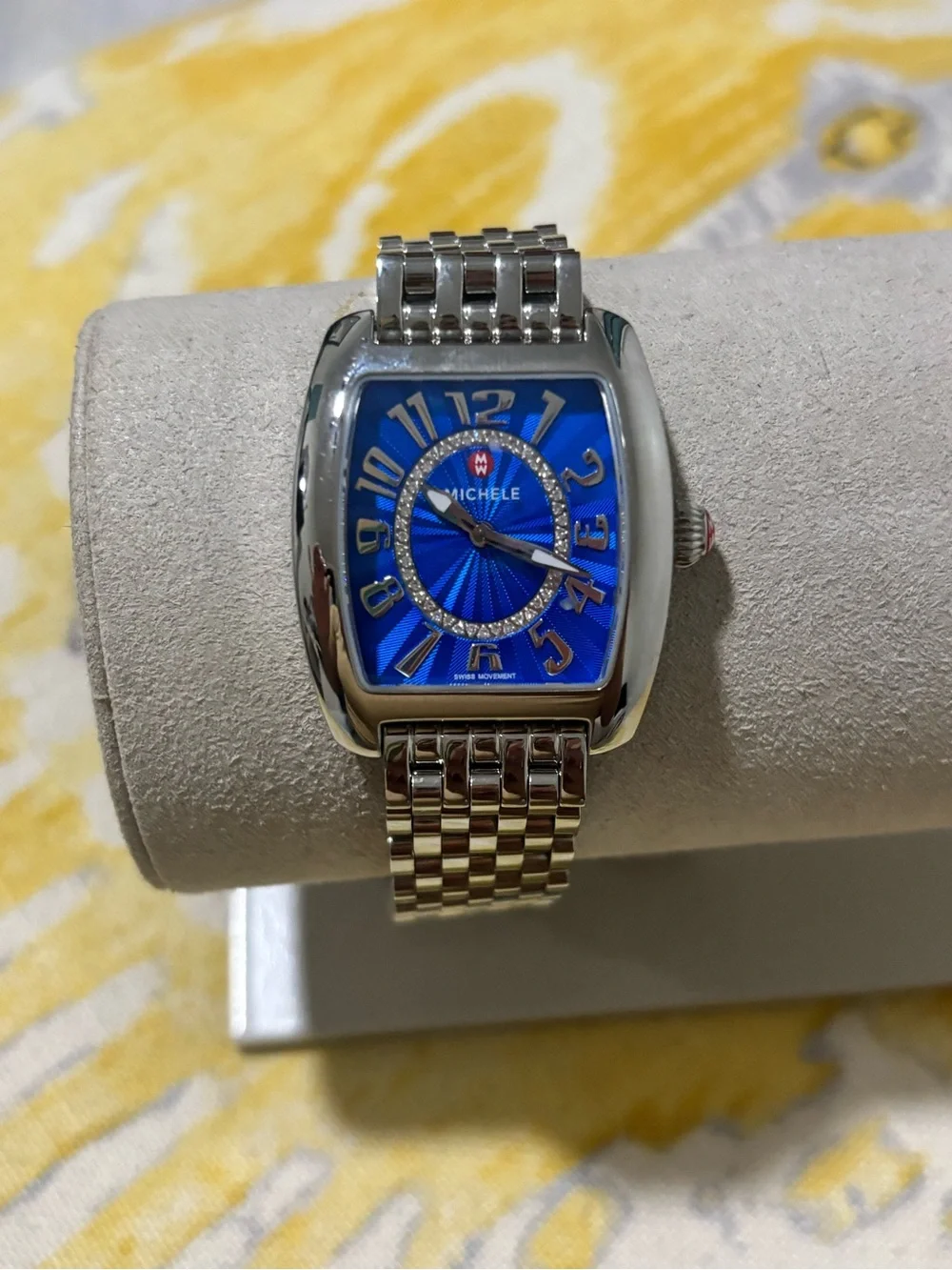 Michele Silver Bracelet Watch with Blue Dial